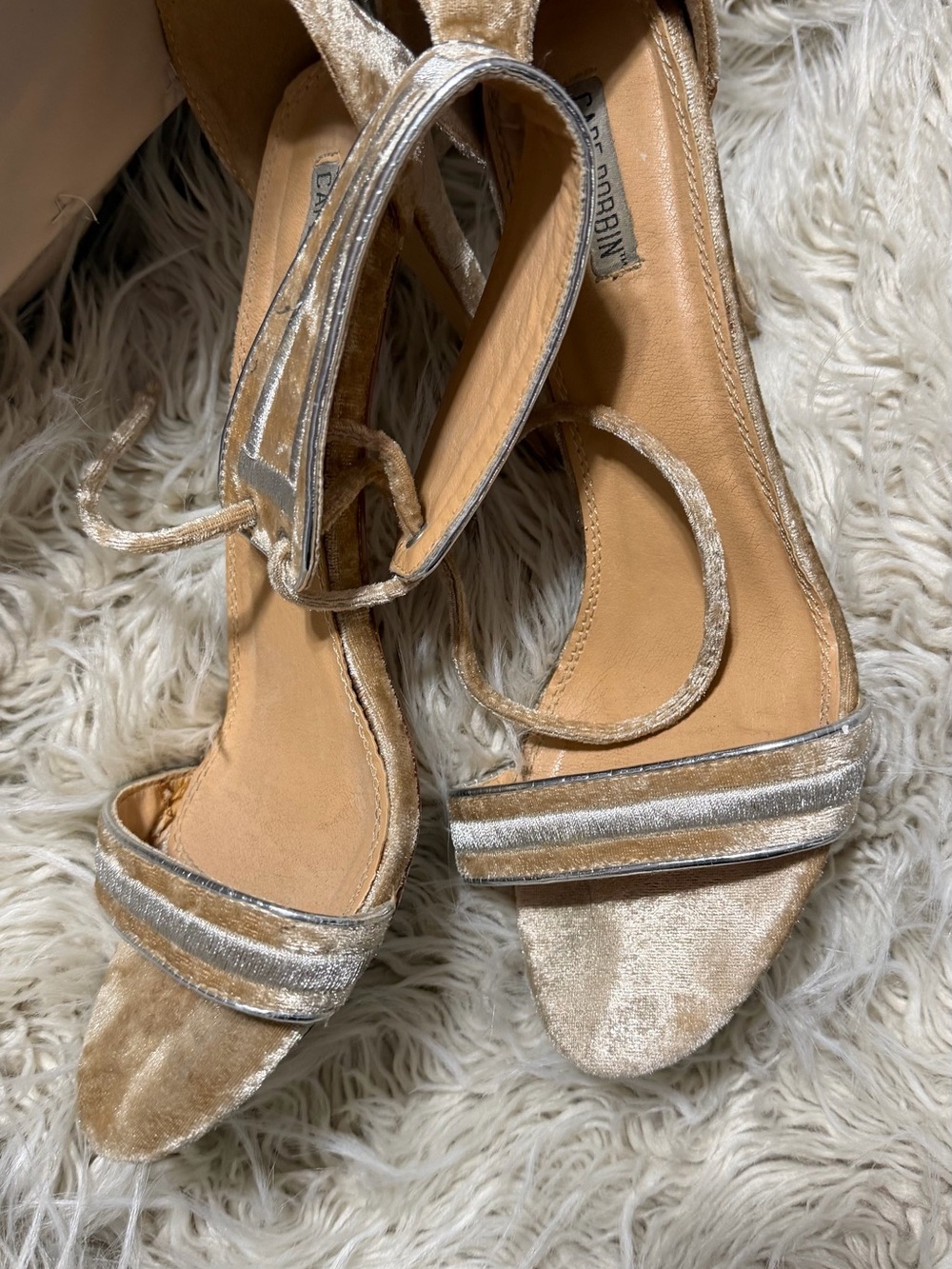 Cape Robbin Champagne Velvet Ankle-Tie Block Heels